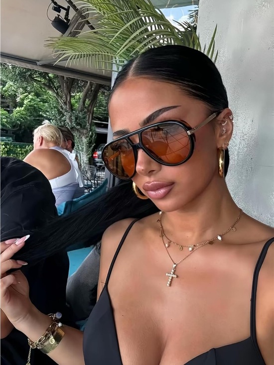 Unisex Retro Gold And Black Frame Aviator Sunglasses with Brown Lenses main image 6